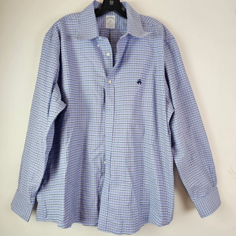 Brooks Brothers 1818 Regent Fit Blue Plaid Non-Iron Stretch Shirt XL
